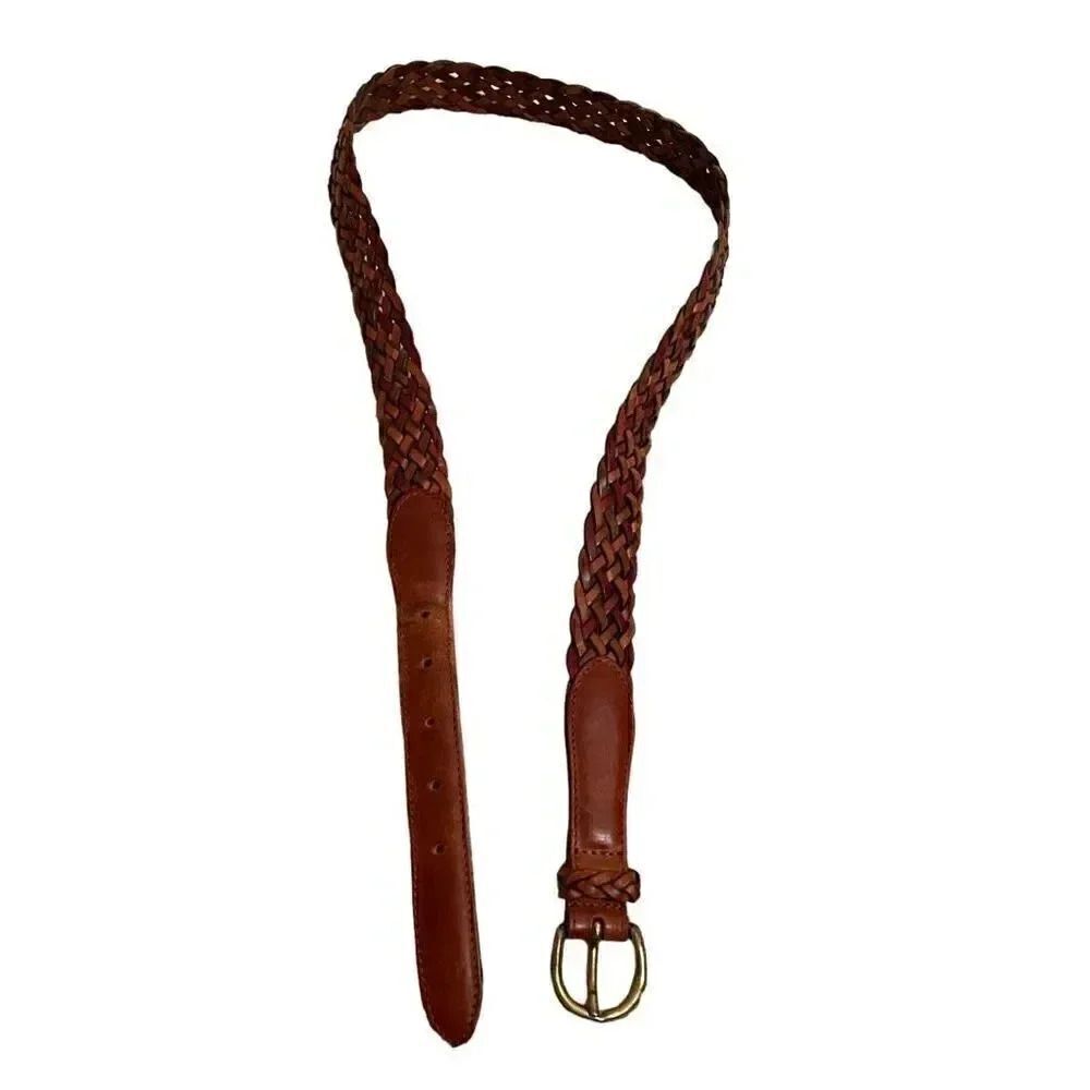 Genuine leather braided belt with gold metal buckle bohemian one size - Picture 2 of 8